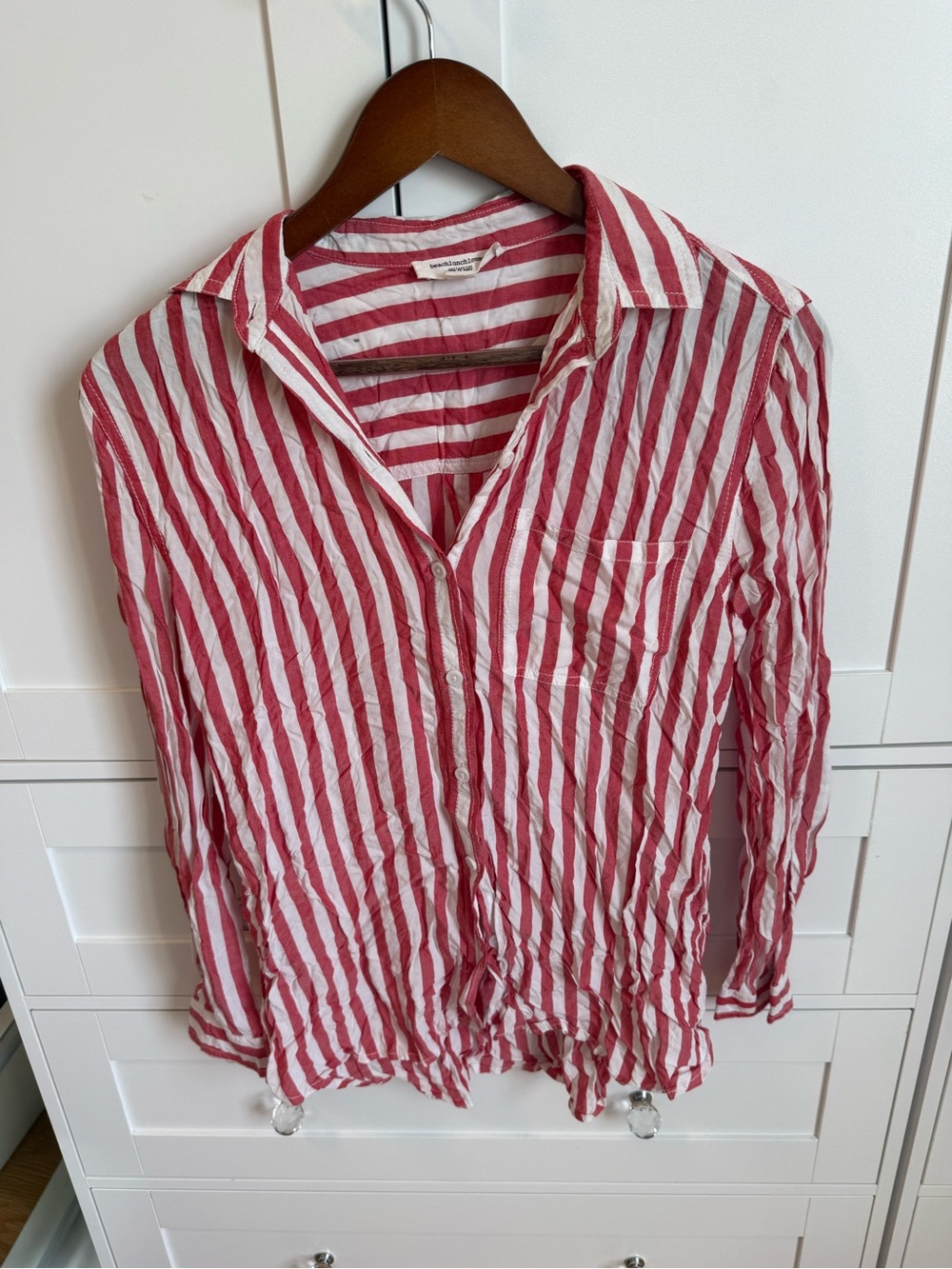 beachlunchlounge Red and White Striped Button-Down Shirt